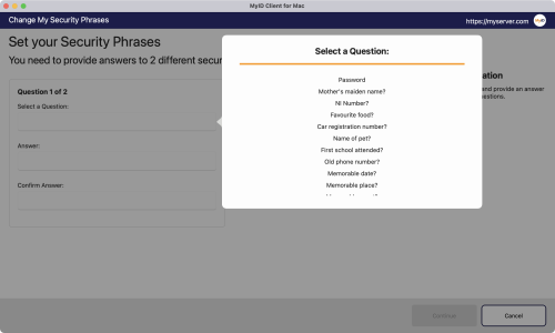 "Change My Security Phrases"